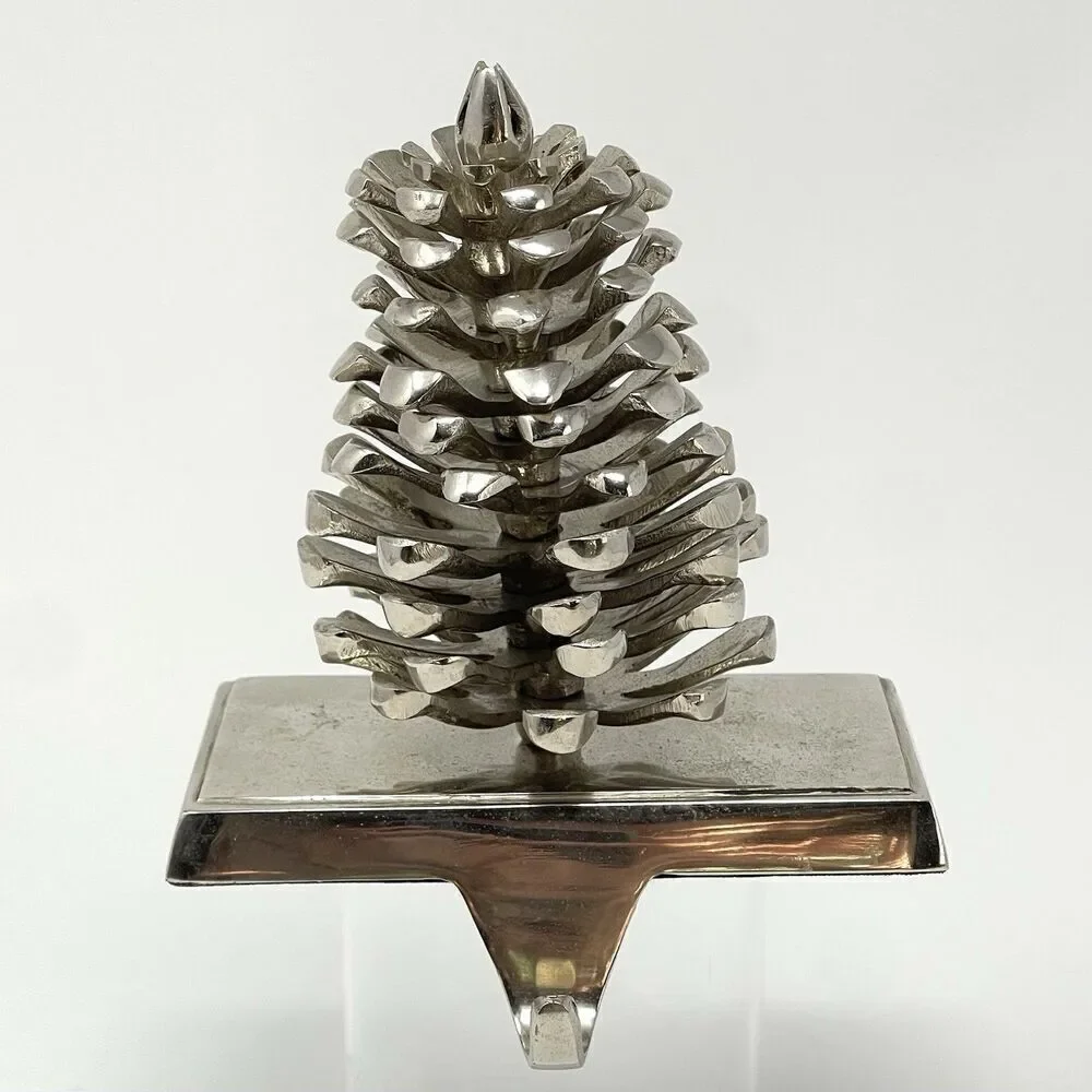 Pine Cone Stocking Holder Hanger Hook Christmas Holiday Chrome Silver Heavy